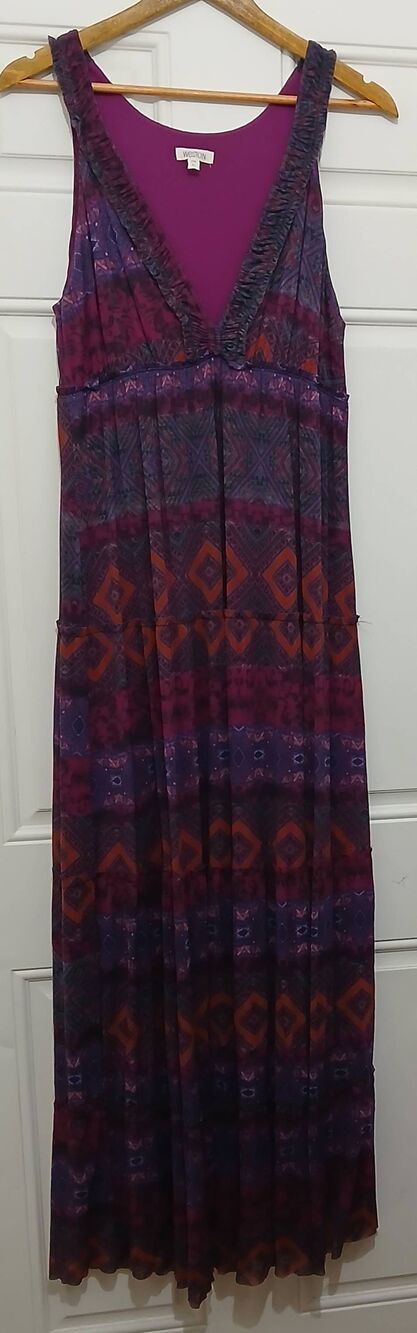 Weston usa womens xlarge maxi dress purple batik coastal purple tiered tulle